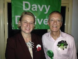 Natalie Bennett with Davy Jones, who stood for the Greens in Brighton Kemptown at the last general election