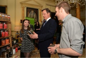 Krisi Smith and Mike Turner, from the Bluebird Tea Co, talk tea with David Cameron at 10 Downing Street