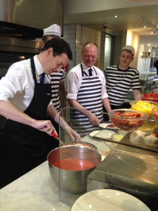 George Osborne, left, and Graham Cox, centre, at Pizza Express in Hove