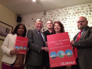 Purna Sen, Alan Johnson, Peter Kyle, Nancy Platts and Warren Morgan at the launch of Labour's manifesto for Brighton and Hove