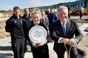 A time capsule is buried at the new cricket centre which is being built in the grounds of the Brighton Aldridge Community Academy by, from left, Sussex cricketers James Anyon and Tymal Mills, cricketer Tara Norris, Sussex CCC chairman Jim May, Sussex Women's coach Charlotte Burton and Sir Rod Aldridge - Picture by Simon Dack / Vervate www.vervate.com