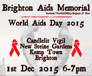 World AIDS Day flyer for the candlelit vigil at the Brighton AIDS Memorial 2015