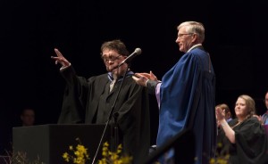 Adam Pearson collects the Alumnus Award from John Harvey, chairman of governors at Brighton University