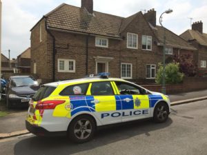 Police were still on the scene in St Nicholas Road 24 hours after the stabbing yesterday