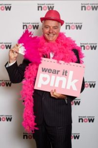 Simon Kirby shows his support for Wear it Pink in aid of the charity Breast Cancer Now