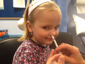 Grace Whitehead, 4, has her nasal spray flu  vaccination